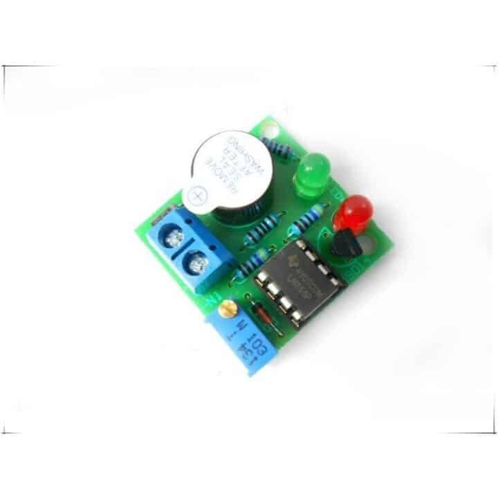 Módulo detecção bateria descarregada com led, buzzer e lm358