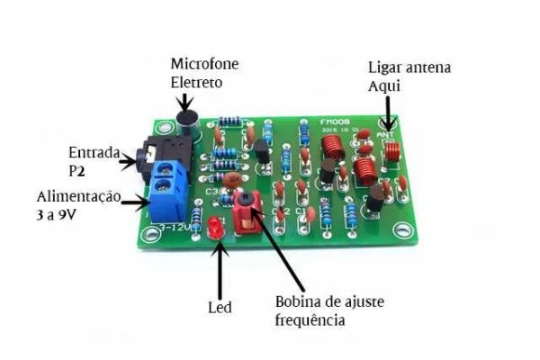 Placa montada de transmissor de fm com 2 transistor