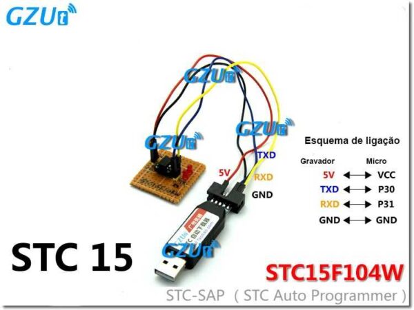 Gzut gravador programador usb microcontrolador stc icsp 8051 10