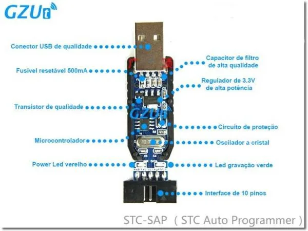 Gzut gravador programador usb microcontrolador stc icsp 8051 3