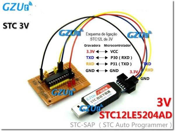 Gzut gravador programador usb microcontrolador stc icsp 8051 4