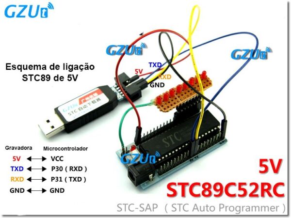 Gzut gravador programador usb microcontrolador stc icsp 8051 5
