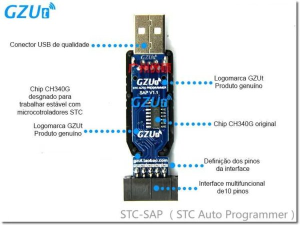 Gzut gravador programador usb microcontrolador stc icsp 8051 8