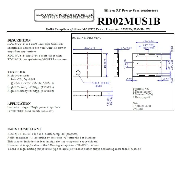 Transistor rd02mus1b mitsubishi rd02 2w rf potencia usado