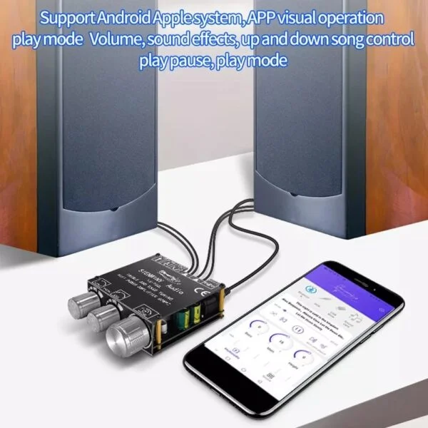 Amplificador bluetooth com controle por app de smartphone.