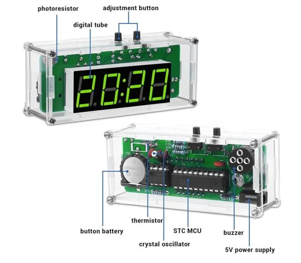 Relógio digital despertador módulo kit diy para montar relógio digital despertador + case