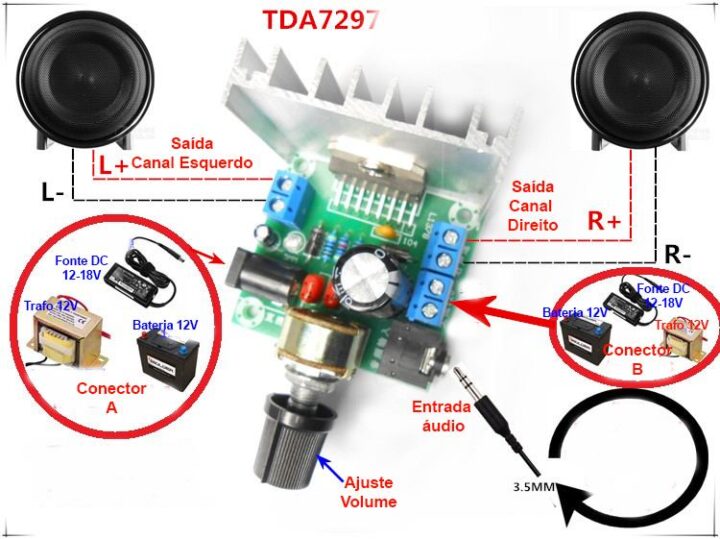 Tda7297 amplificador de potência manual placa amplificador com ci tda7297 30w