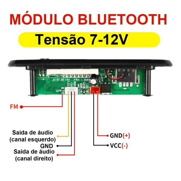 Modulo bluetooth 50 diy decodificador mp3 player fm aux mic 4