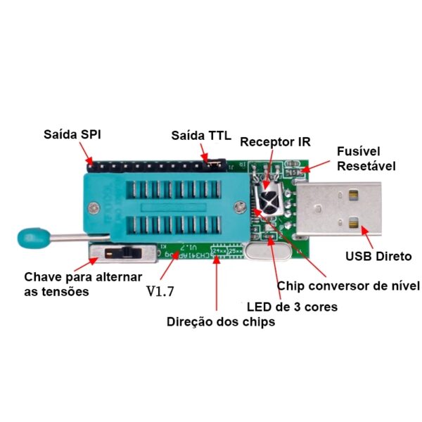Ch341a versão 1. 7 programador eprom usb bios flash 1. 8v 3. 3v