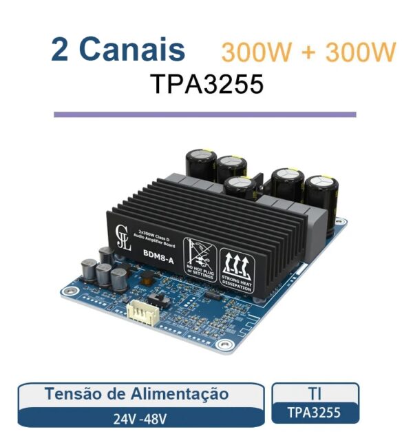 Amplificador bdm8-a tpa3255 potência 2x 300w classe d hifi